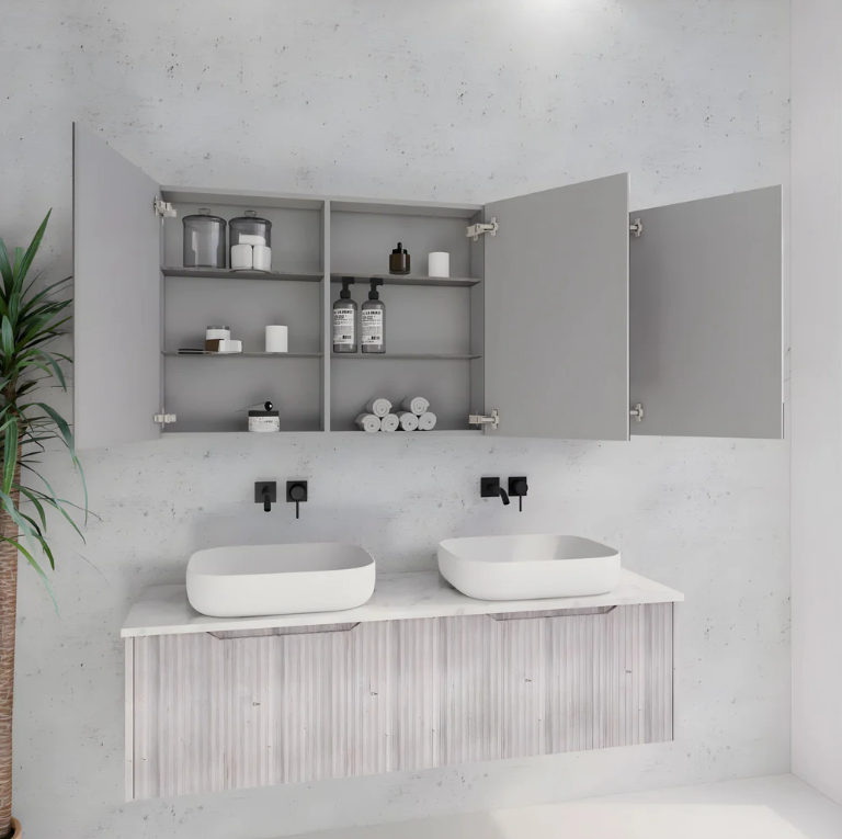 RIVA GENEVA FLUTED White Oak Mirror Shaving Cabinet 1500mm