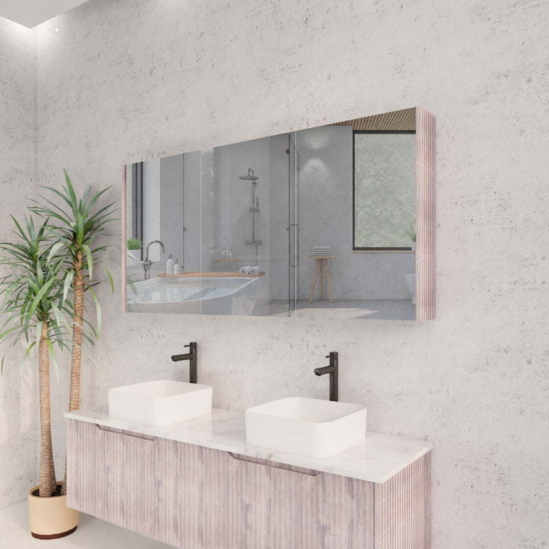 RIVA GENEVA FLUTED White Oak Mirror Shaving Cabinet 1500mm