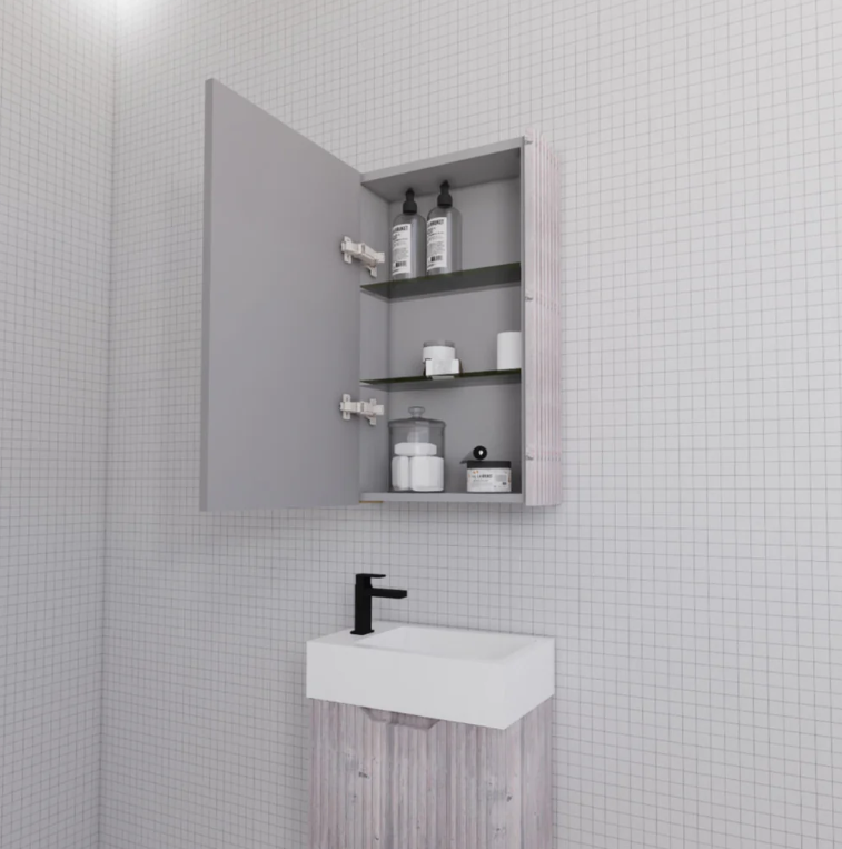 RIVA GENEVA FLUTED White Oak Mirror Shaving Cabinet 450mm