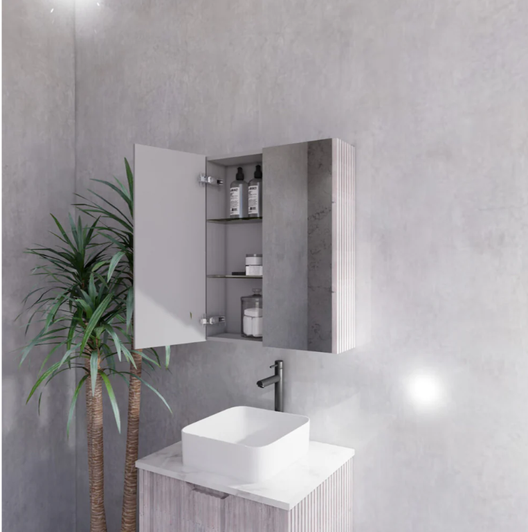 RIVA GENEVA FLUTED White Oak Mirror Shaving Cabinet 600mm