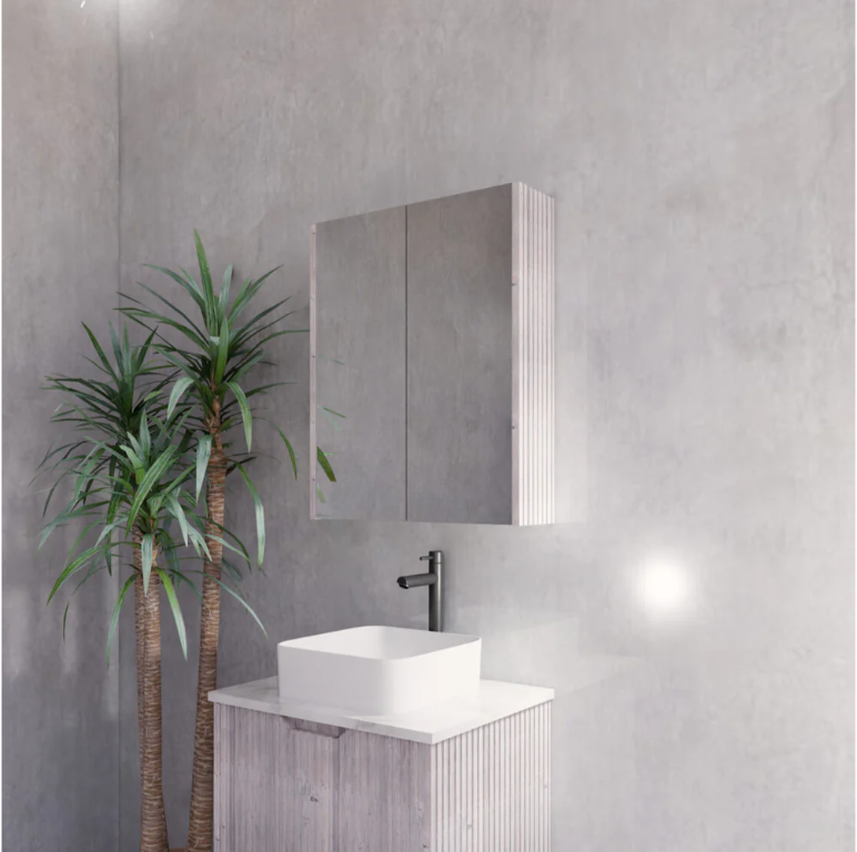 RIVA GENEVA FLUTED White Oak Mirror Shaving Cabinet 600mm