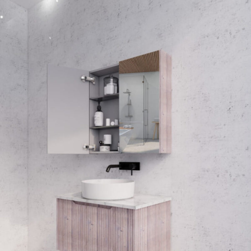 RIVA GENEVA FLUTED White Oak Mirror Shaving Cabinet 750mm