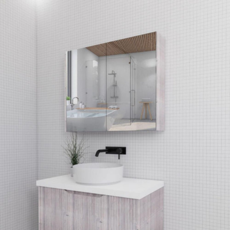 RIVA GENEVA FLUTED White Oak Mirror Shaving Cabinet 900mm