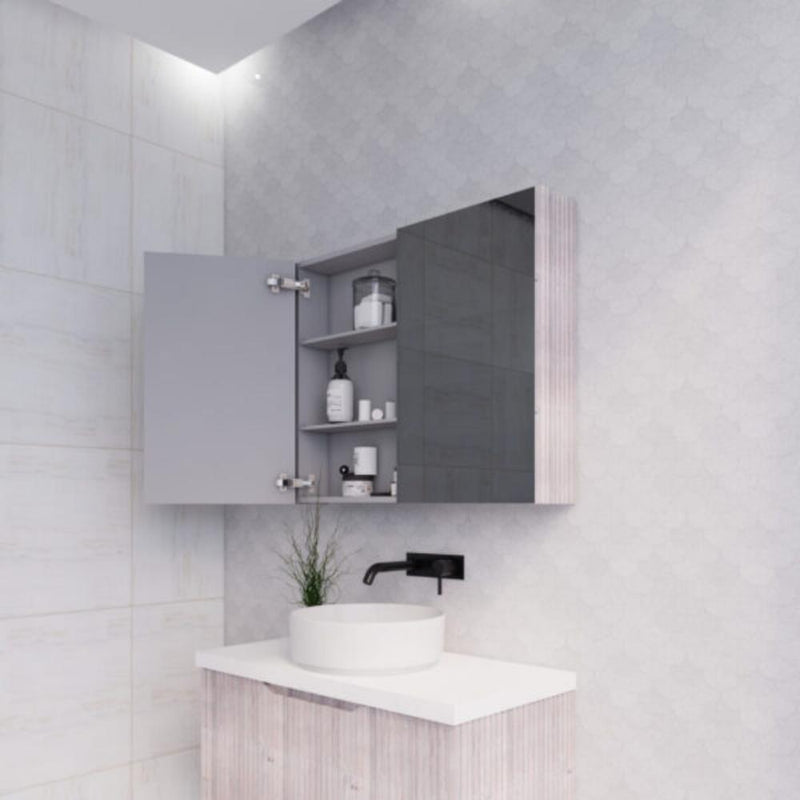 RIVA GENEVA FLUTED White Oak Mirror Shaving Cabinet 900mm