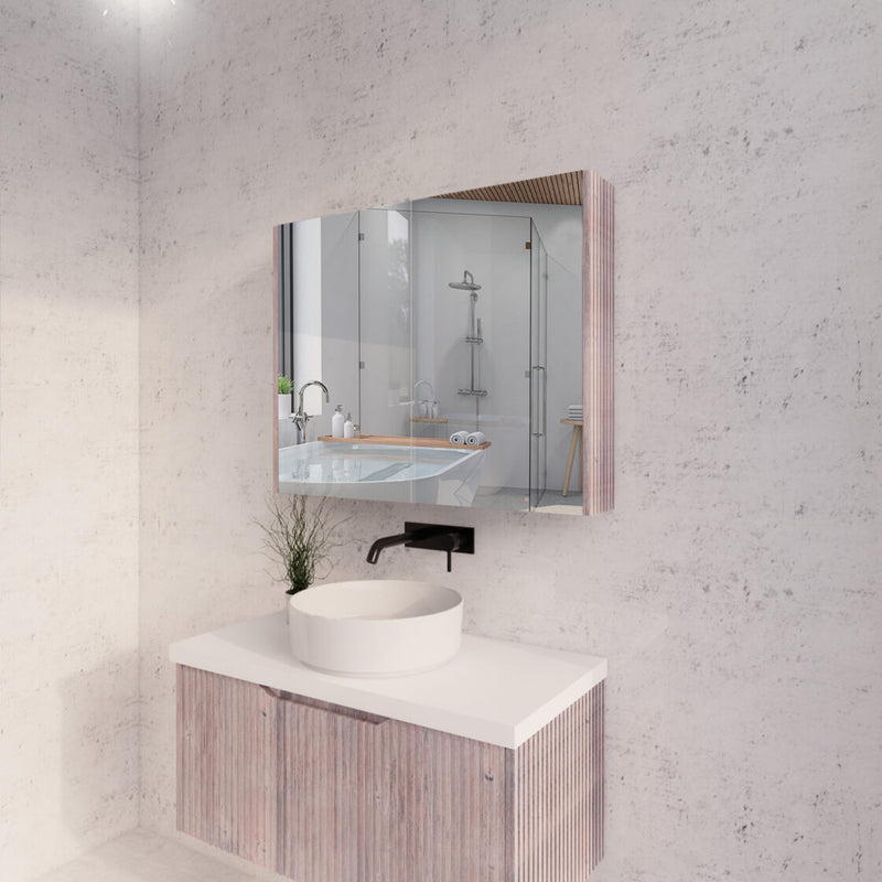 RIVA GENEVA FLUTED White Oak Mirror Shaving Cabinet 900mm