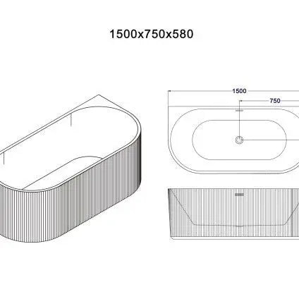Rose 1500mm Fluted Back To Wall Matt White Bathtub - Aqualux Bathrooms- Mercio