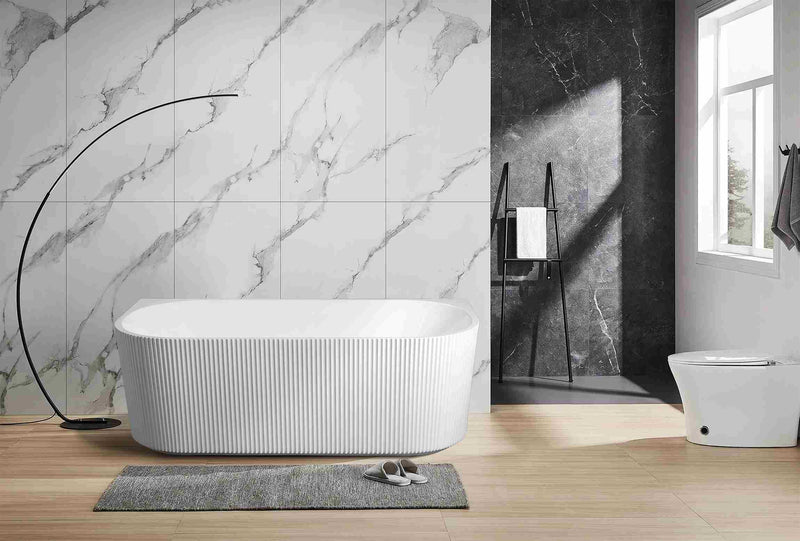 Rose Fluted Back To Wall Bathtub (Matte White) - Aqualux Bathrooms- Mercio