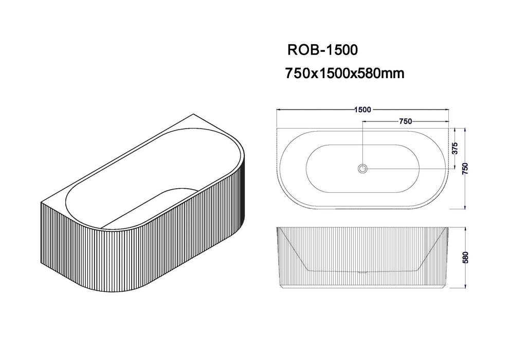 Rose Fluted Back To Wall Bathtub (Matte White)