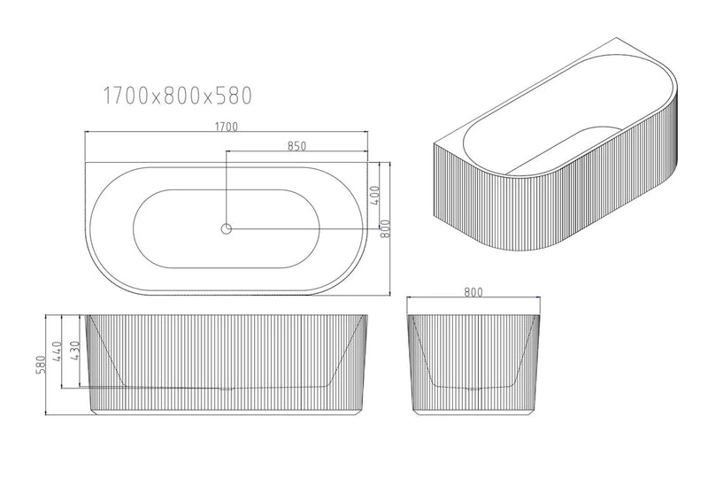 Rose Fluted Back To Wall Bathtub (Matte White)