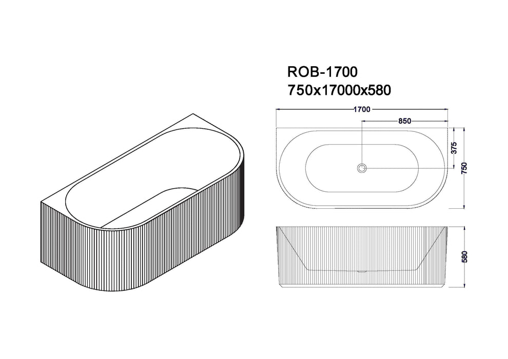 Rose Fluted Back To Wall Bathtub (Matte White)