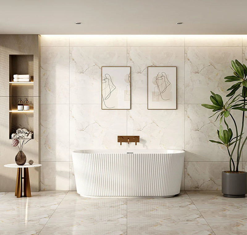 Rose Fluted Back To Wall Bathtub (Matte White)