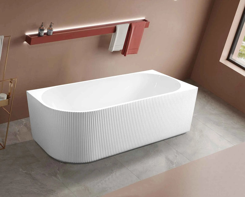 Rose V-Groove Right Corner Bathtub (Matt White) - Aqualux Bathrooms- Mercio