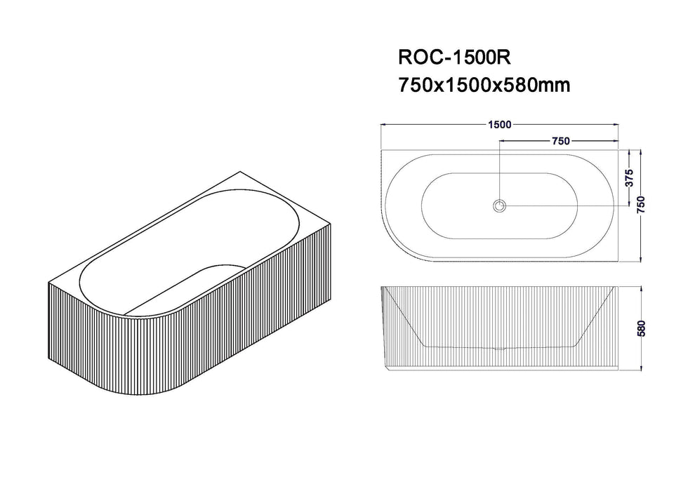 Rose V-Groove Right Corner Bathtub (Matt White)