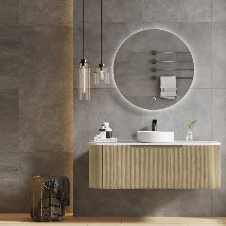 Fluted Rome Wall Hung Vanity 1200mm Bur Oak