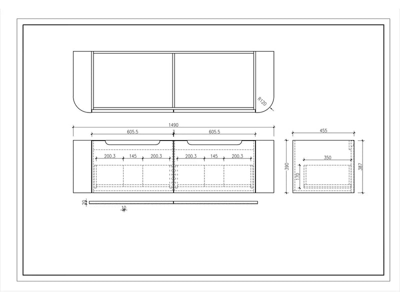 Mercio - Rome Wall Hung Vanity Bur Oak 1500mm - Aqualux Bathrooms
