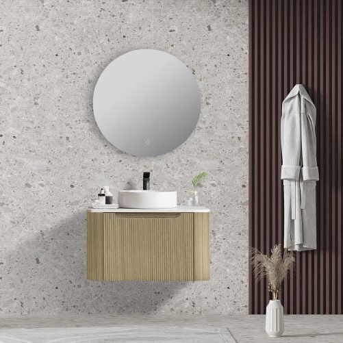 Mercio Fluted Rome Wall Hung Vanity 600mm Bur Oak