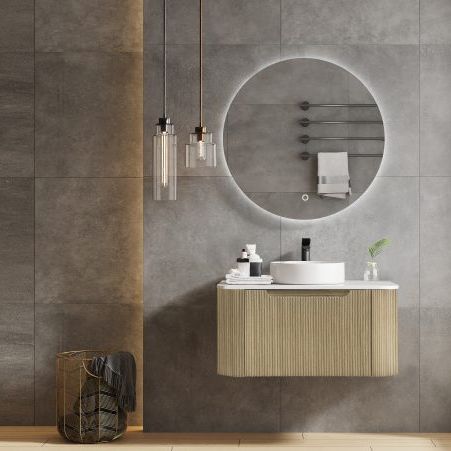 Fluted Rome Wall Hung Vanity 750mm Bur Oak