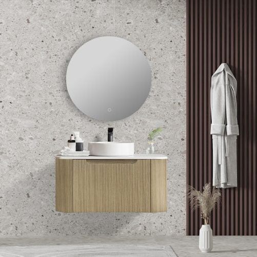 Fluted Rome Wall Hung Vanity 750mm Bur Oak