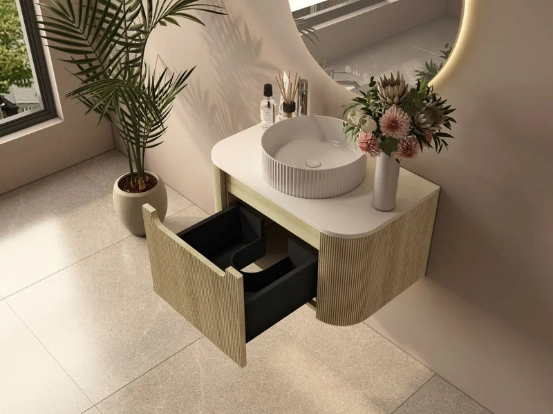 Mercio - Rome Wall Hung Vanity Bur Oak 750mm - Aqualux Bathrooms