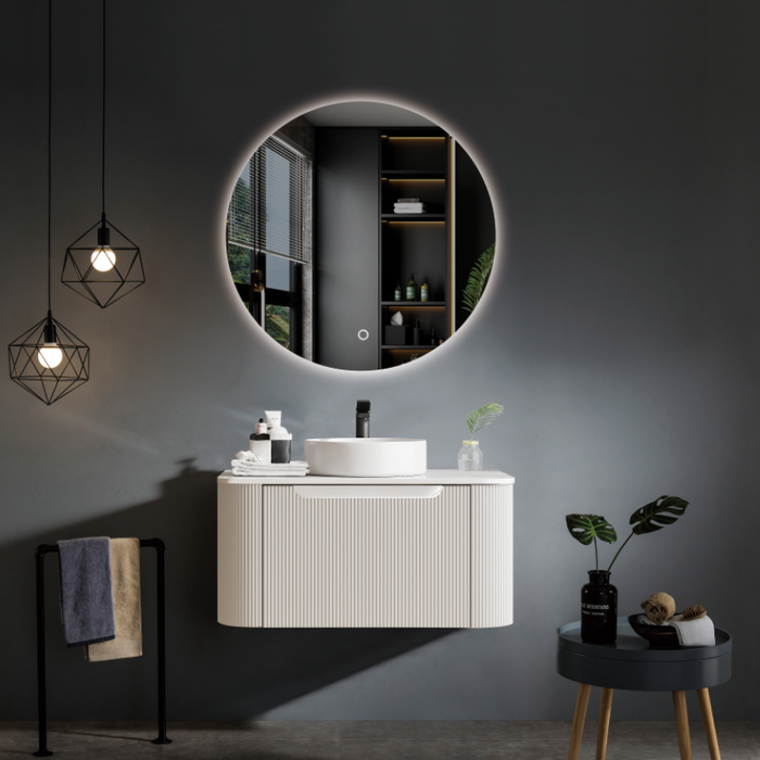 Fluted Rome Wall Hung Vanity 750mm Matt White