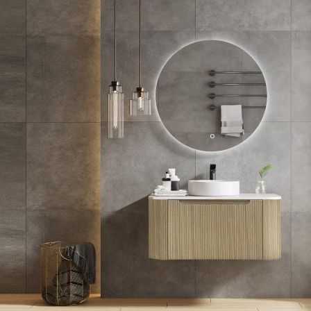 Fluted Rome Wall Hung Vanity 900mm Bur Oak