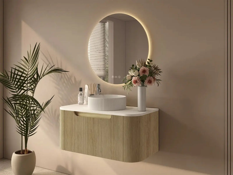 Mercio - Rome Wall Hung Vanity Bur Oak 900mm - Aqualux Bathrooms