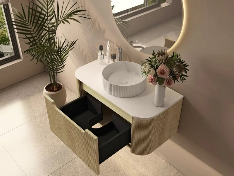 Mercio - Rome Wall Hung Vanity Bur Oak 900mm - Aqualux Bathrooms