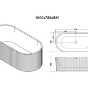 Rose 1500mm Fluted V-Groove Freestanding Matt White Bathtub - Aqualux Bathrooms- Mercio