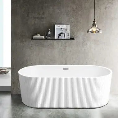 Rose 1500mm Fluted V-Groove Freestanding Matt White Bathtub - Aqualux Bathrooms- Mercio