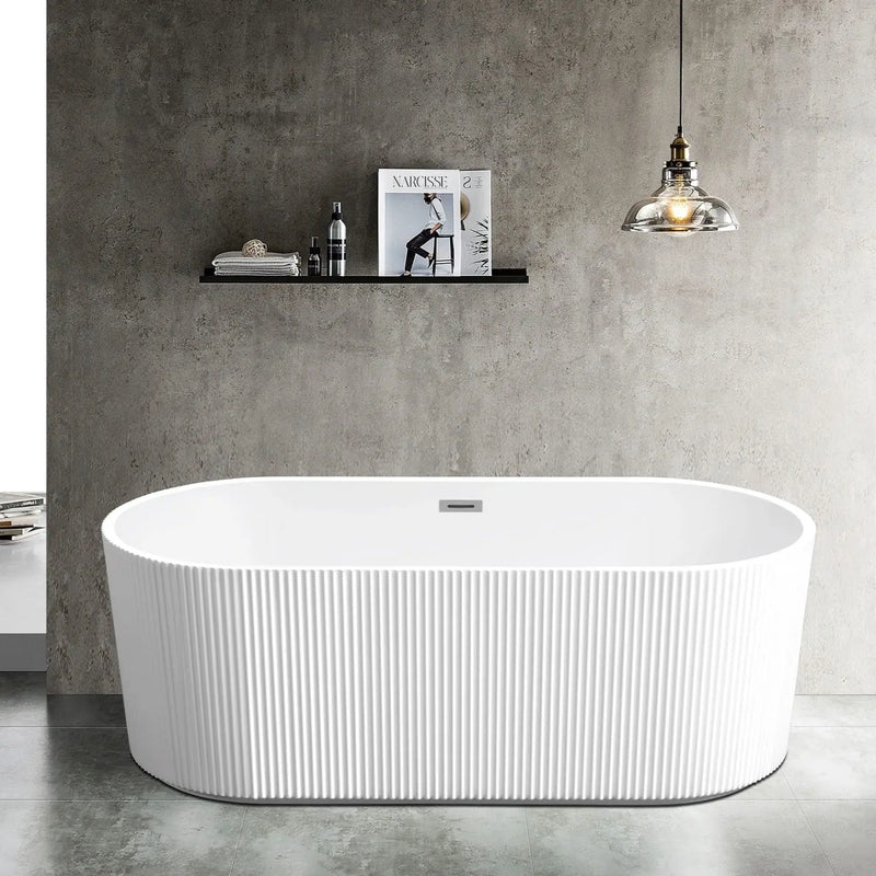 Rose Fluted V-Groove Freestanding Bathtub (Matte White) - Aqualux Bathrooms- Mercio