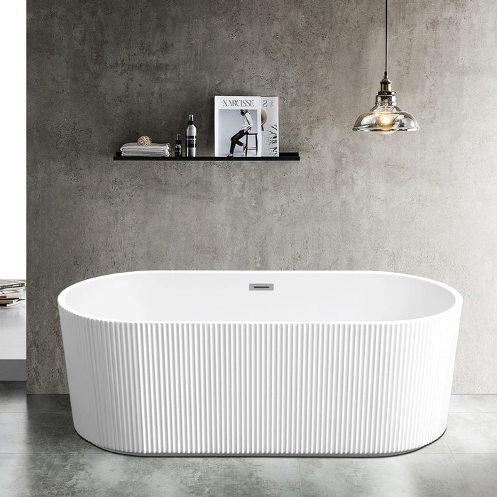 Rose Fluted V-Groove Freestanding Bathtub (Matte White)