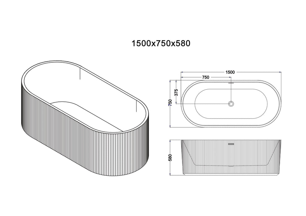 Rose Fluted V-Groove Freestanding Bathtub (Matte White)