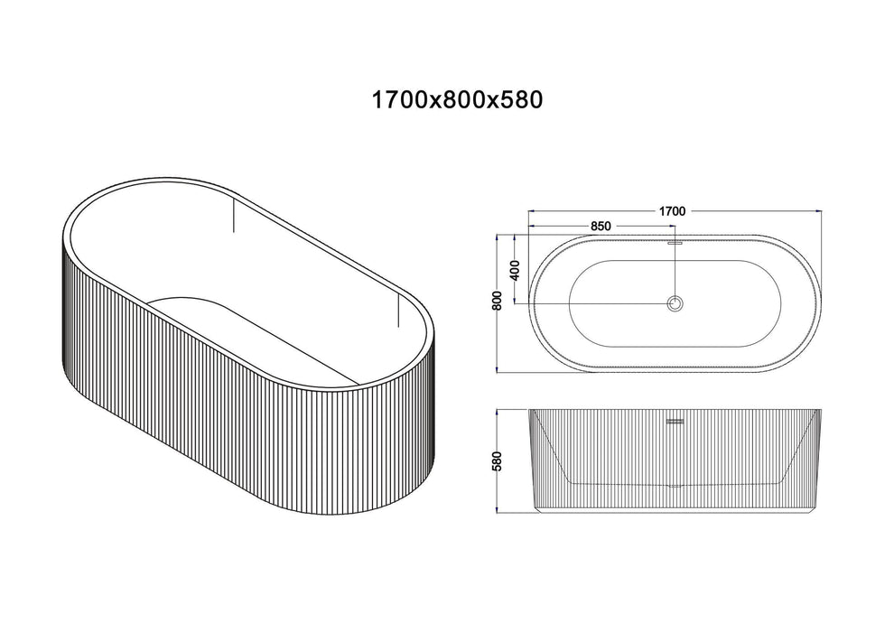 Rose Fluted V-Groove Freestanding Bathtub (Matte White)