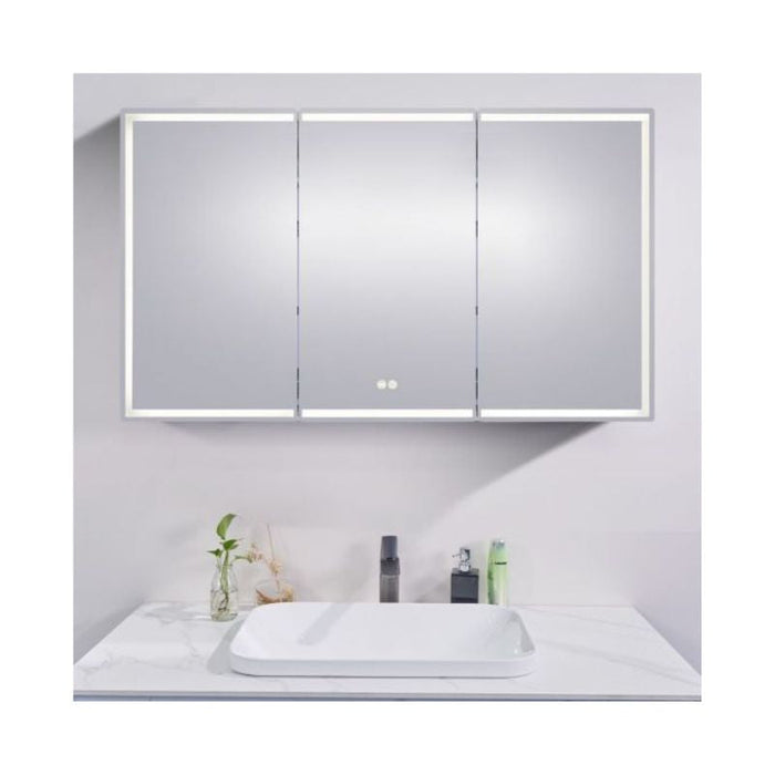 1500*720*139mm Silver Brushed Rectangular LED Mirror Shaving Cabinet (Three Doors, Anti-Fogging)