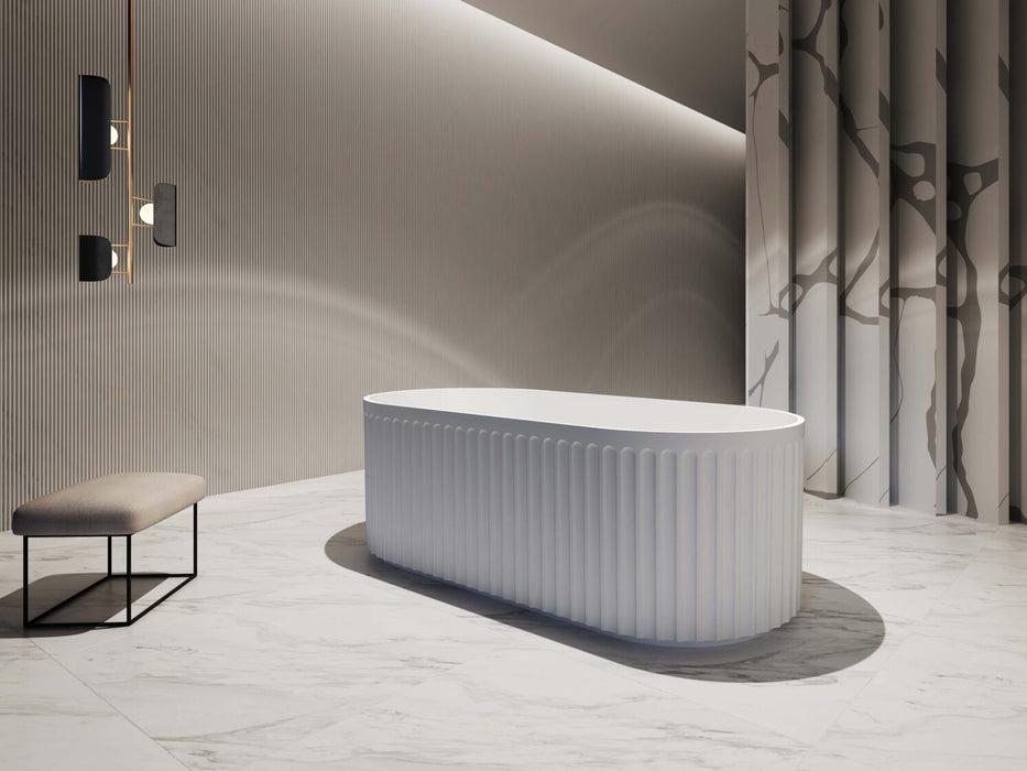 Riva Roma Fluted Shape Freestanding Bathtub 1500mm - Gloss White