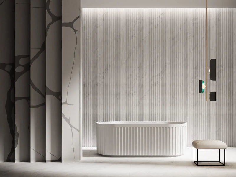 ABS Riva - Riva Roma Fluted Shape Freestanding Bathtub 1500mm - Gloss White - Aqualux Bathrooms