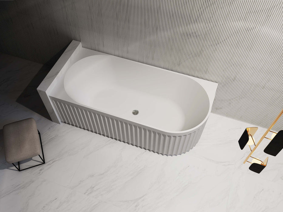 Riva Roma Fluted Shape Left Corner Bathtub 1500mm - Gloss White