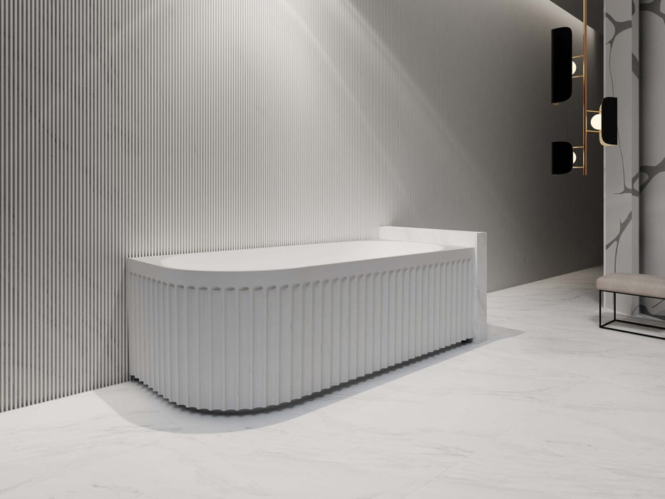 Riva Roma Fluted Shape Right Corner Bathtub 1500mm - Gloss White