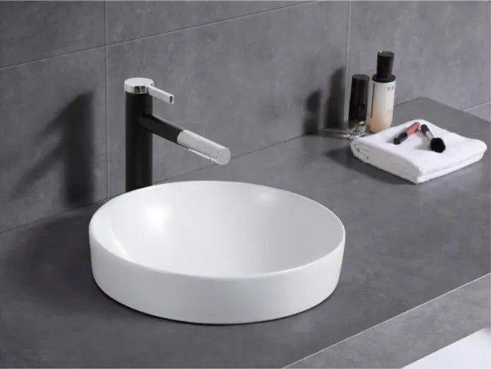 ABS Riva - Riva Roza Round Semi-Inset Basin 370mm - Gloss White - Aqualux Bathrooms