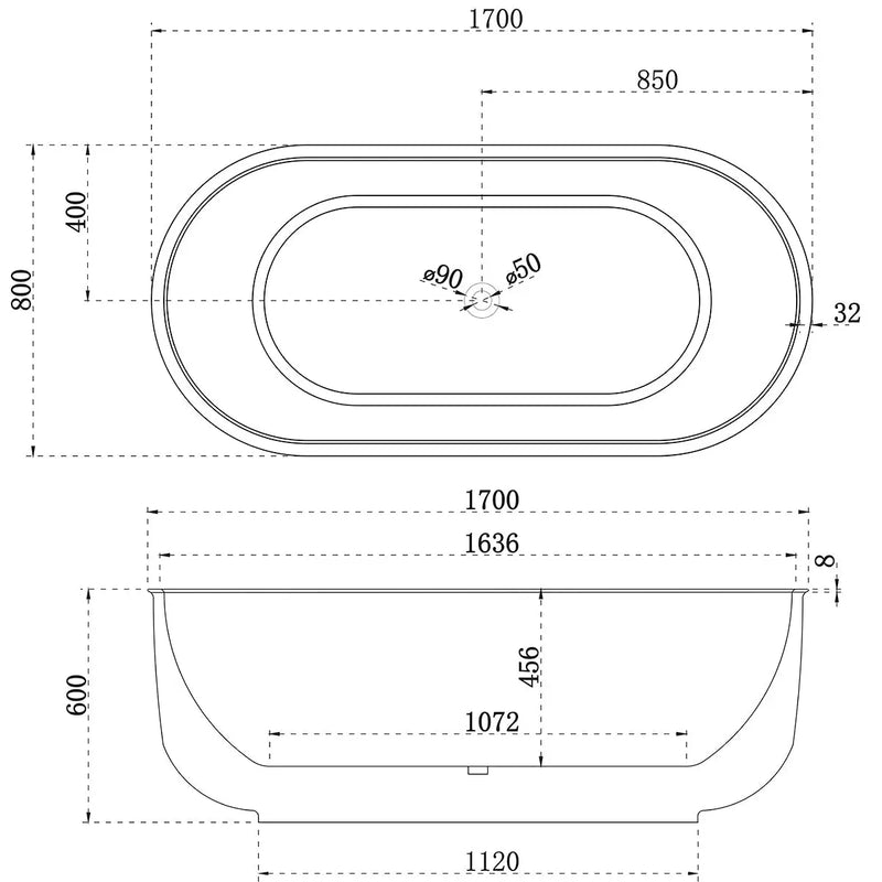 Poseidon Mayfair Classic 1700mm Floating Oval Freestanding Bathtub (No Overflow) Poseidon