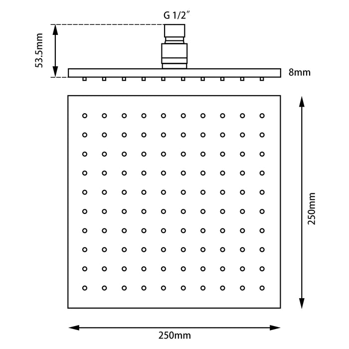 Square Gun Metal Grey Brass Shower Head 250mm