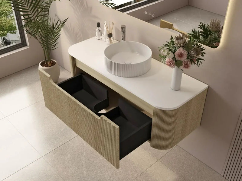 Mercio - Rome Wall Hung Vanity Bur Oak 1200mm - Aqualux Bathrooms