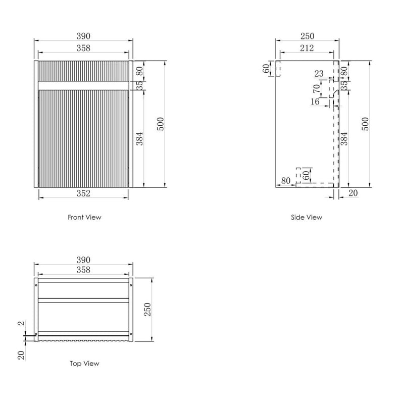 Otti Ensuite Sable Walnut Fluted 400mm Space Saving Single Bowl Wall Hung Vanity With Ceramic Top