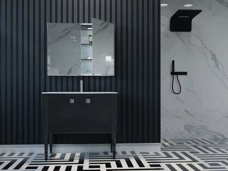 Belbagno - Belbagno Aluminium LED Mirror Cabinet 900mm- Aluminium - Aqualux Bathrooms