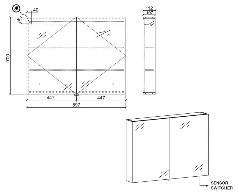 Belbagno - Belbagno Aluminium LED Mirror Cabinet 900mm- Aluminium - Aqualux Bathrooms