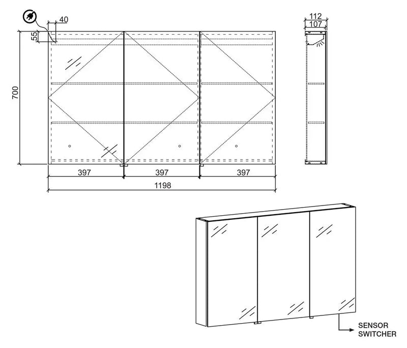 Belbagno - Belbagno Aluminium LED Mirror Cabinet 1200mm- Aluminium - Aqualux Bathrooms