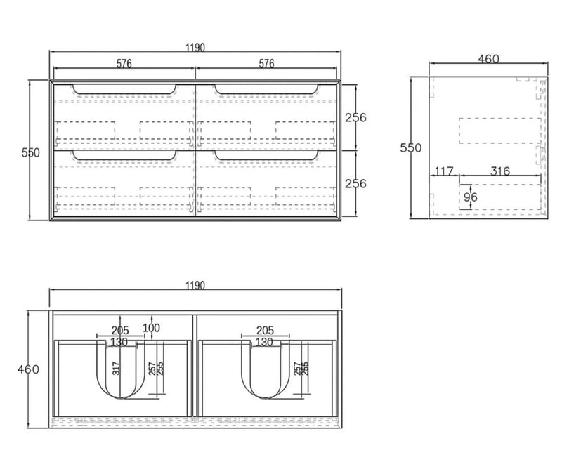 Otti Byron Natural Oak 1200mm Double Bowl Floor Standing Vanity