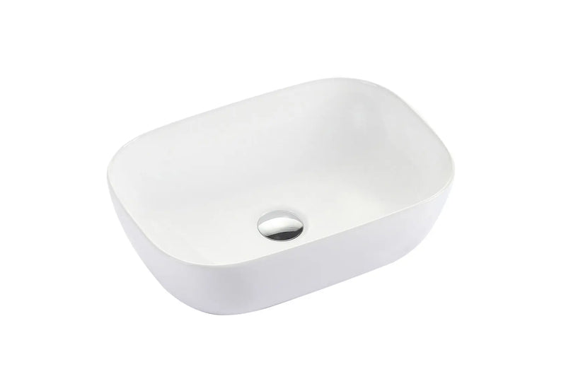 ABS Riva - Riva Sandy Rectangle Ceramic Above Counter Basin 460mm - Gloss White - Aqualux Bathrooms