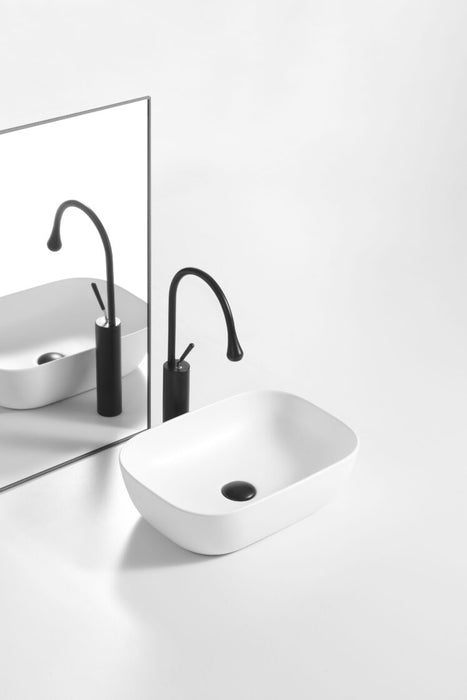 Riva Sandy Rectangle Ceramic Above Counter Basin 460mm - Gloss White