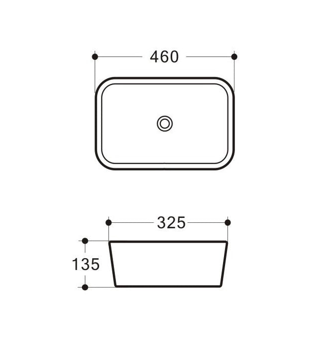 Riva Sandy Rectangle Ceramic Above Counter Basin 460mm - Gloss White